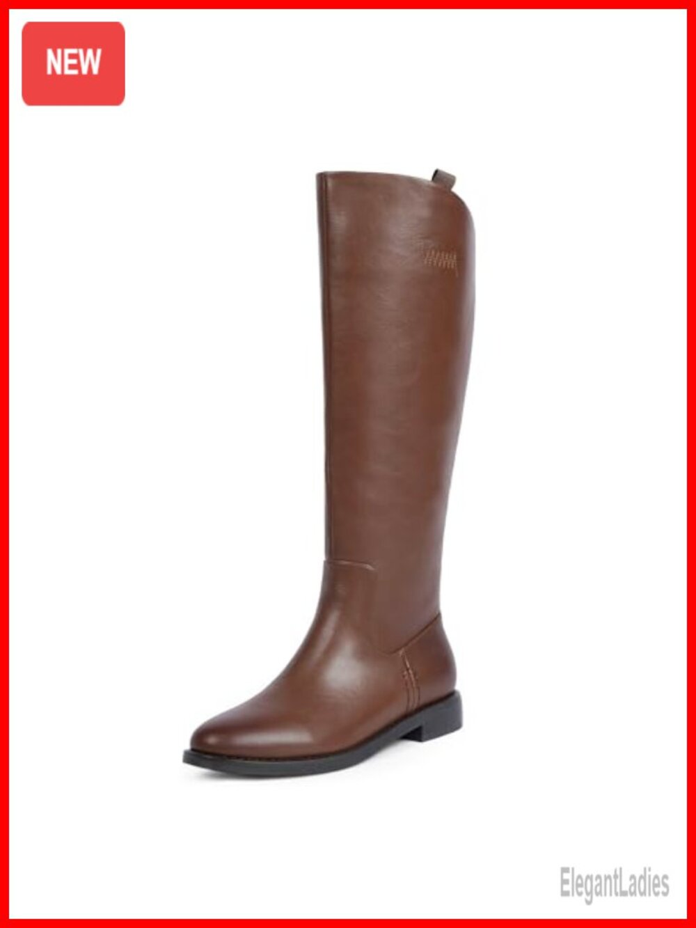 Faux Leather Knee-High Riding Boots Round Toe Low Chunky Heel Women